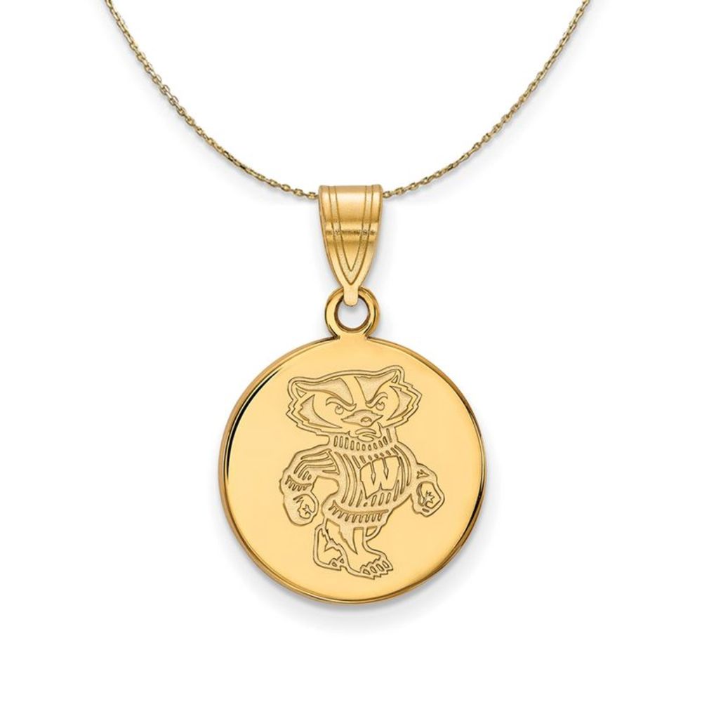 14k Yellow Gold U. of Wisconsin Medium Logo Disc Necklace - 22 Inch